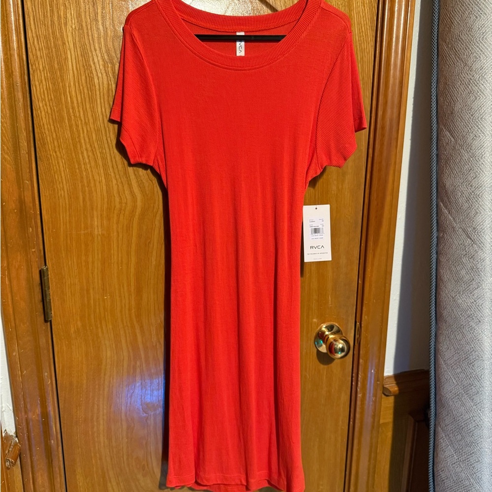 NWT RCVA bright orange-more orange than red short sleeve dress w open lower back - Picture 9 of 10